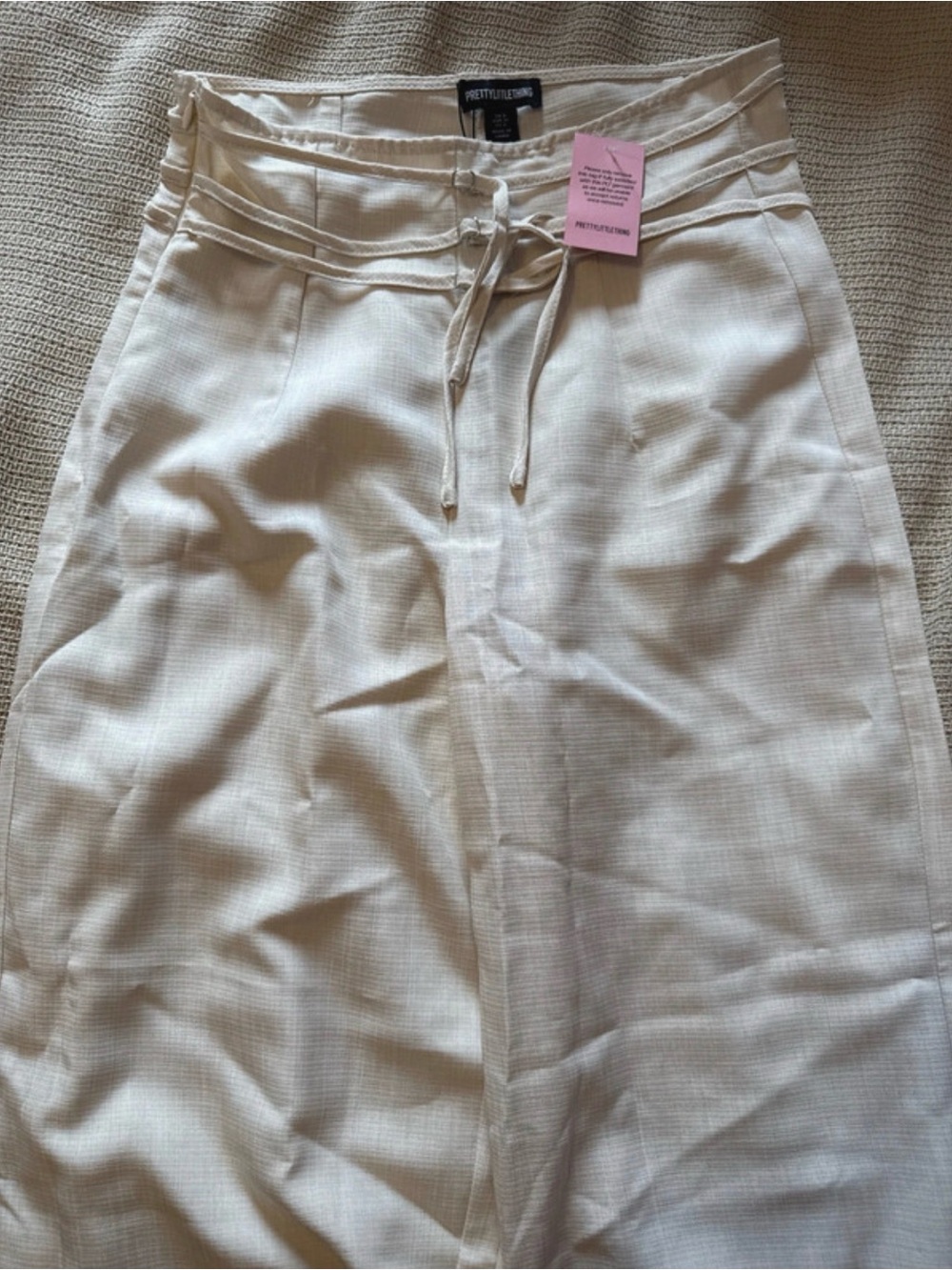 PrettyLittleThing Cream Drawstring Trousers